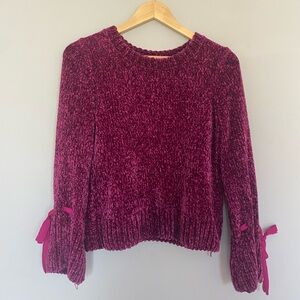 Cupio Pink / Purple Plush Sweater with Bow Sleeves Size Small